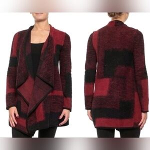 Lucky Brand Merlot and Black Open Front Cardigan Sz L Super Soft